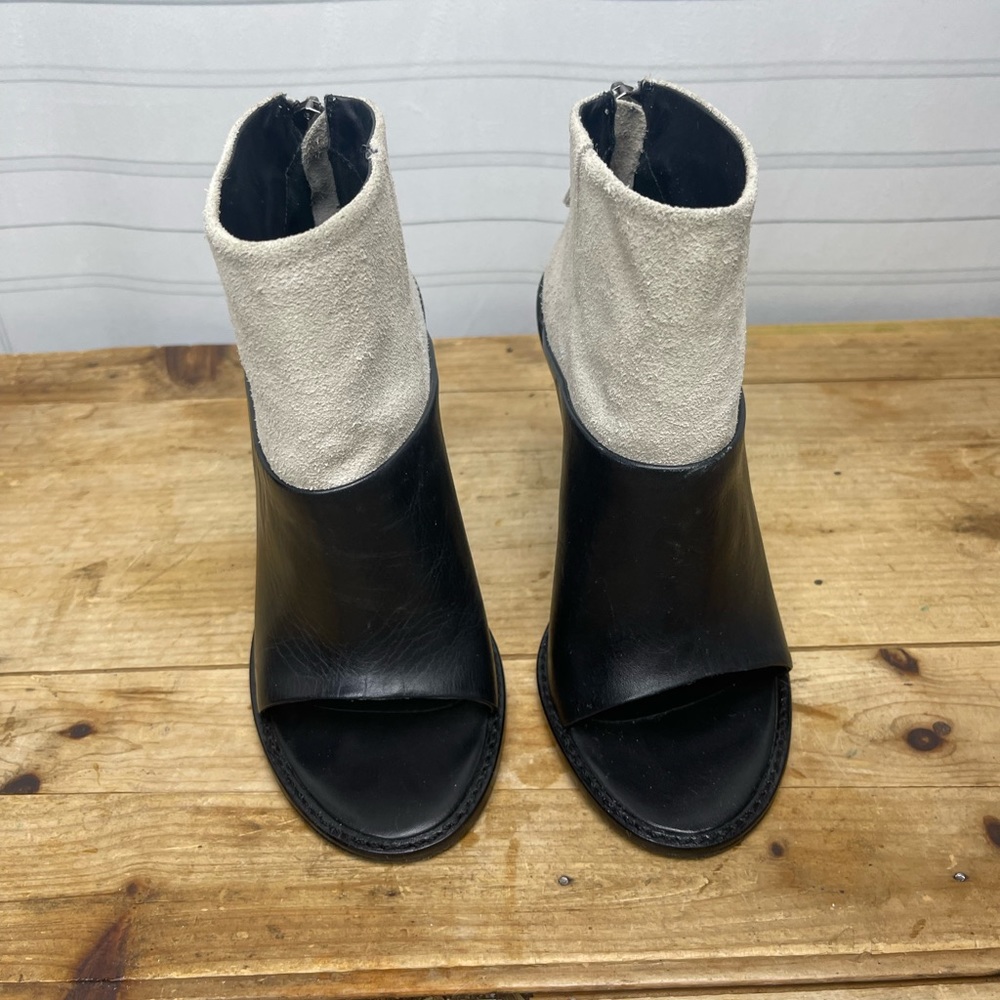 Tibi Black and Cream Two-Tone Open-Toe Ankle Booties - Picture 3 of 15